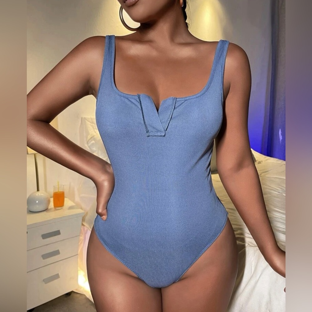 SHEIN ribbed knit tank bodysuit blue